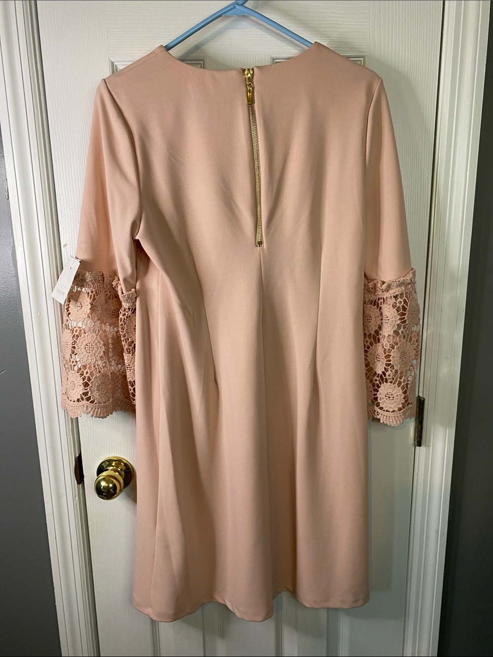 Ronni Nicole Blush Lace Bell-Sleeve Shift Dress Size8. - Picture 2 of 7